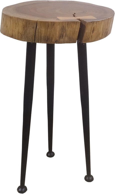 Active Accent Table showing round acacia wood top and iron legs