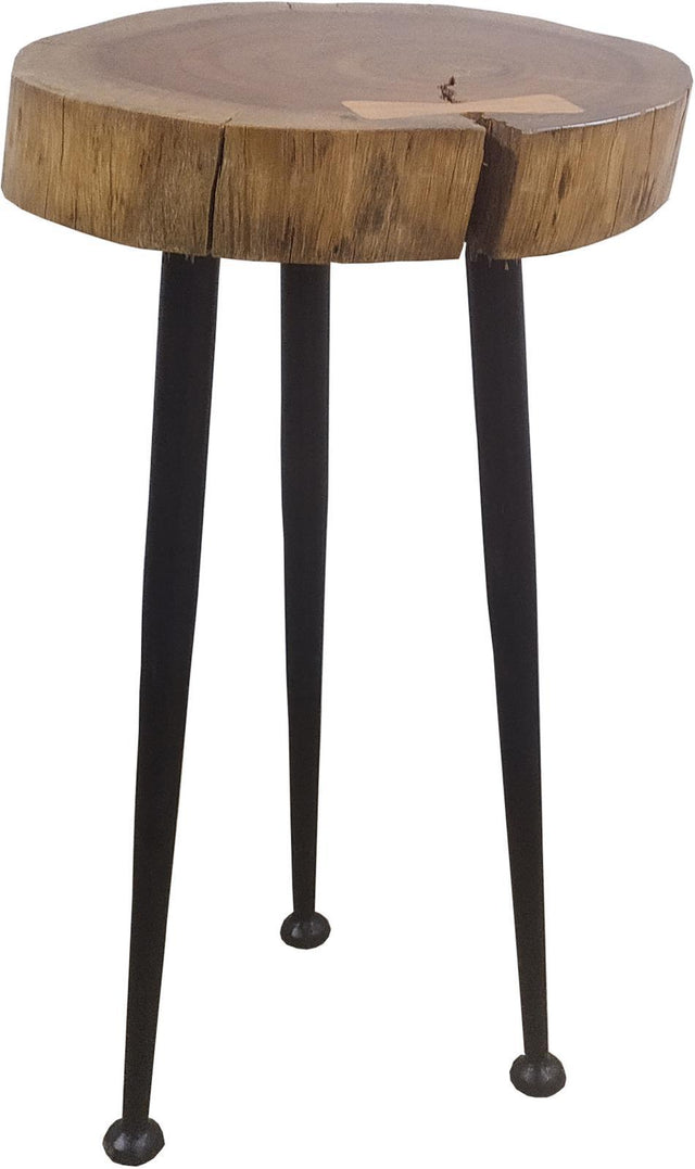 Active Accent Table showing round acacia wood top and iron legs