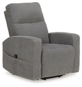 Side view of Starganza Gray Power Lift Recliner showing gray upholstery