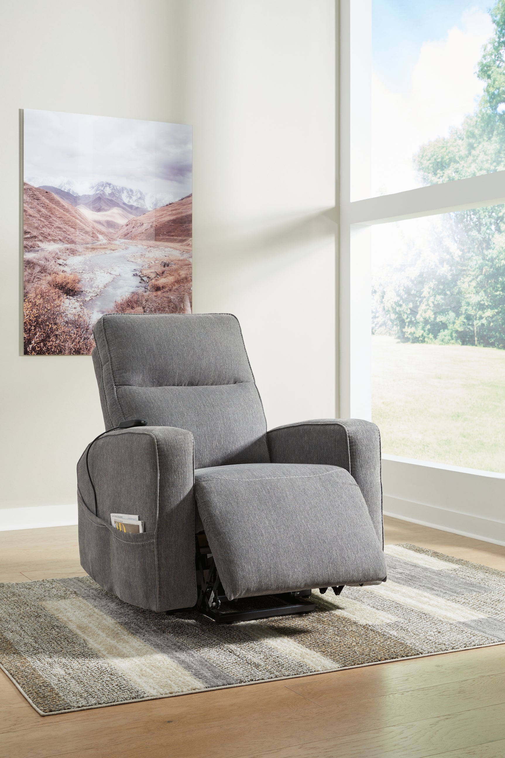 Extended recline position of Starganza Gray Power Lift Recliner