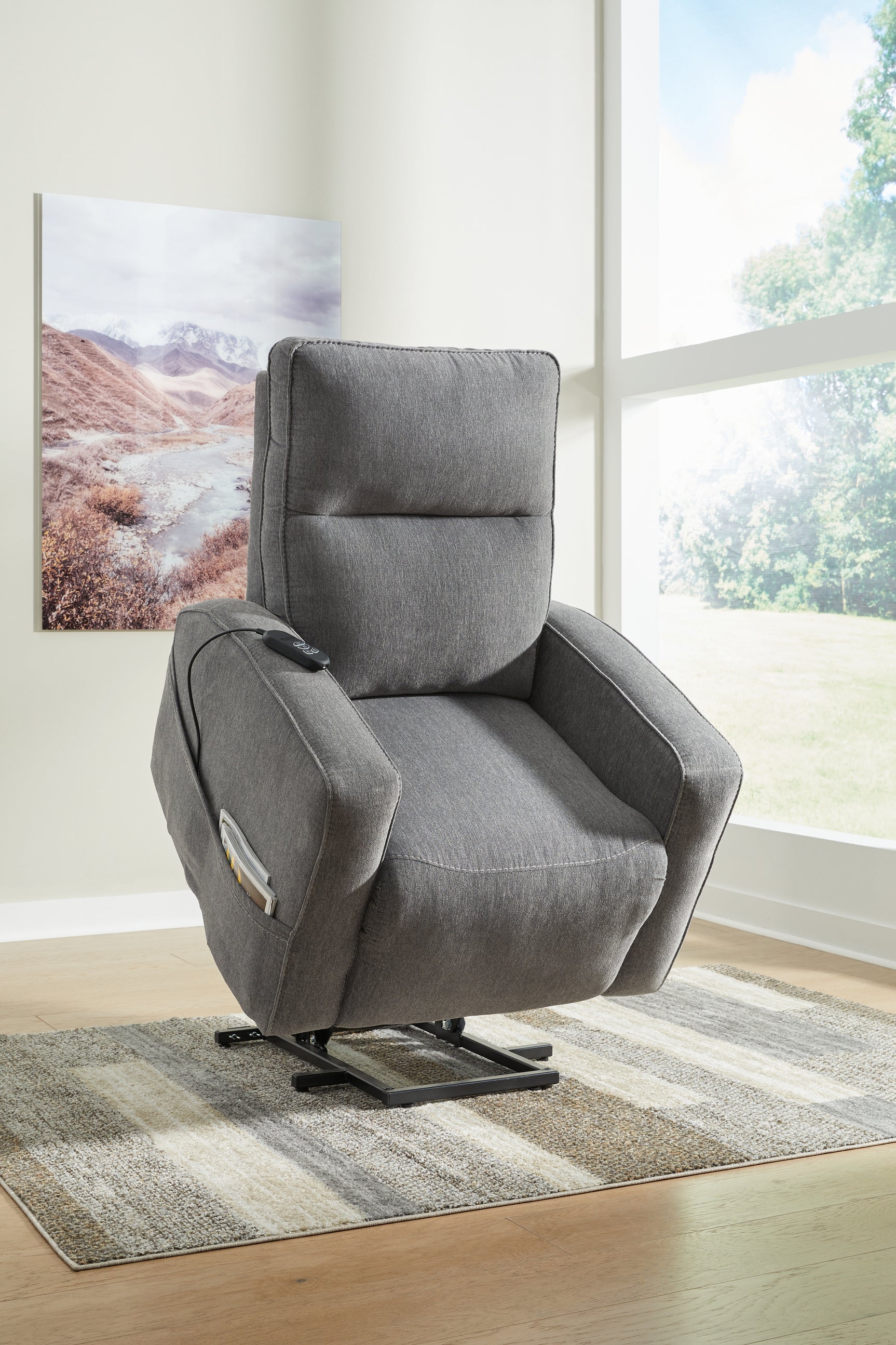 Upright front view of Starganza Gray Power Lift Recliner