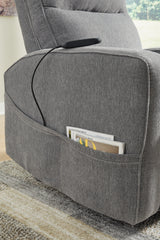 Close-up of side pocket on Starganza Gray Power Lift Recliner