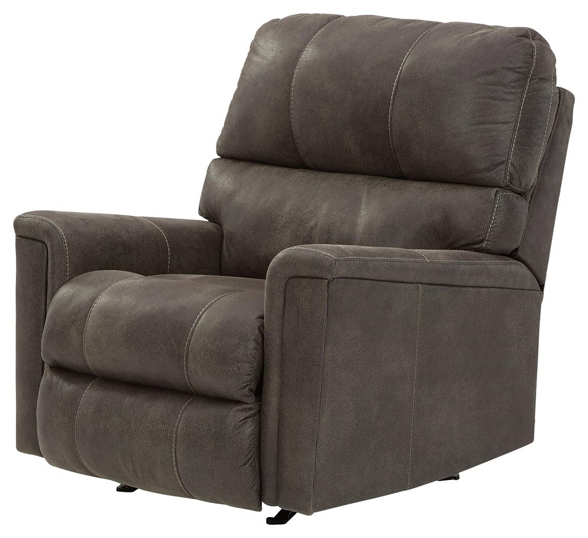 Side view of Navi Smoke Faux Leather Recliner