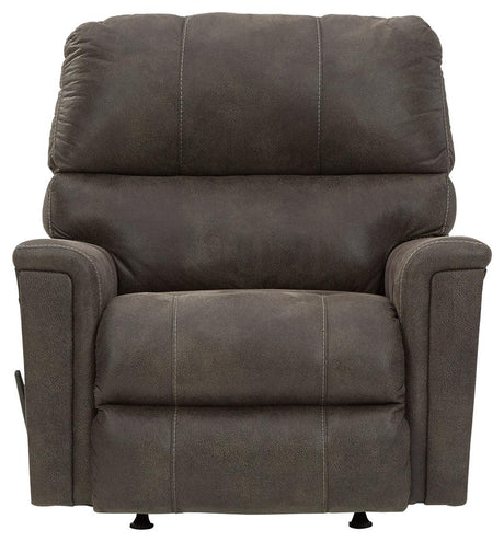 Head-on side view of Navi Smoke Faux Leather Recliner