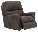 Open angle side view of Navi Smoke Faux Leather Recliner