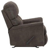 Side reclining view of Navi Smoke Faux Leather Recliner