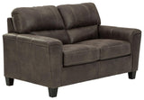 Navi Loveseat side profile in smoke faux leather