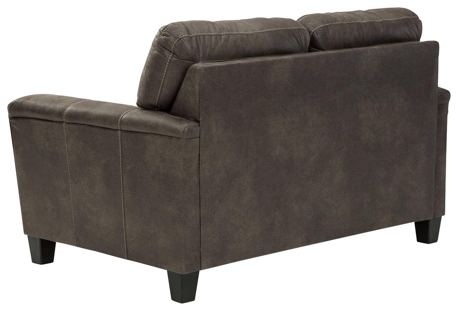 Side view of Navi Smoke Faux Leather Loveseat