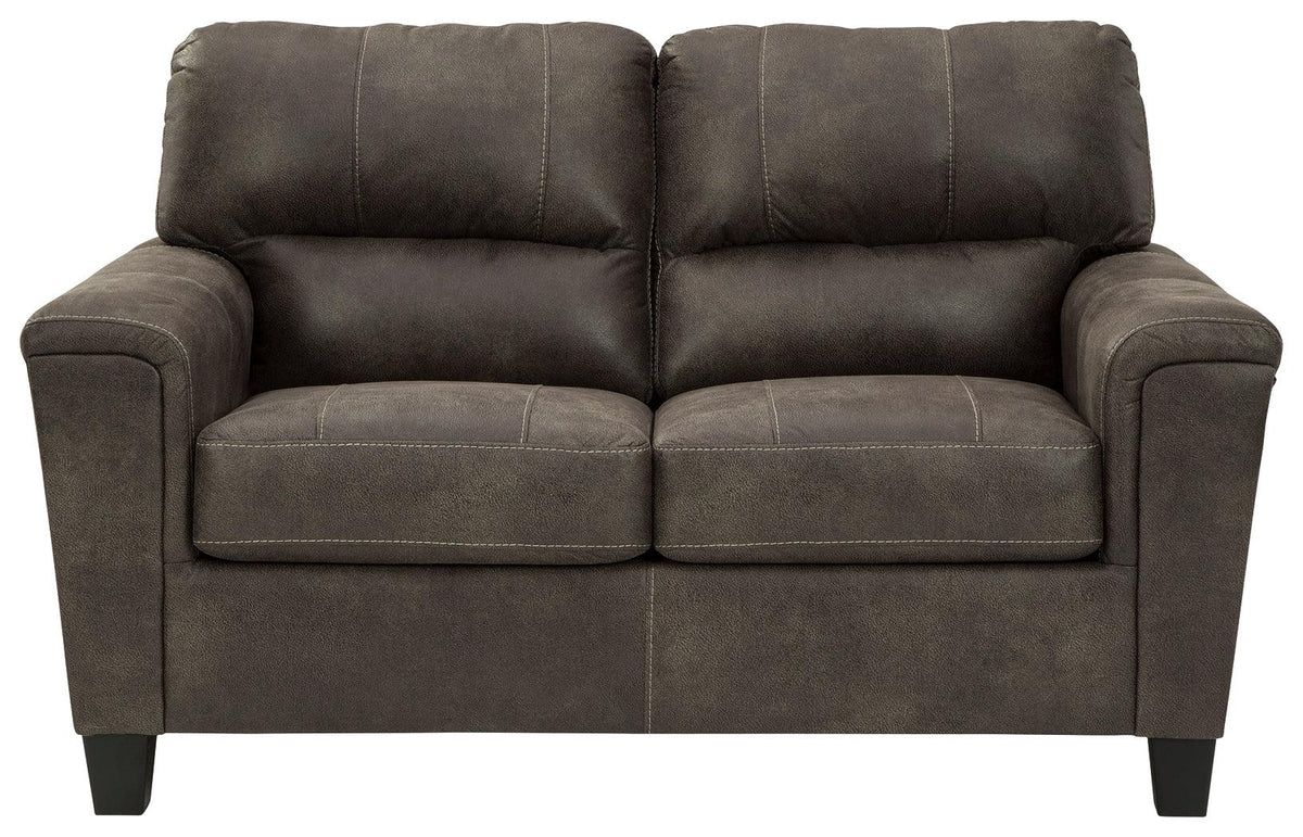 Back view of Navi Smoke Faux Leather Loveseat