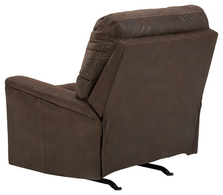 Back reclining view of Navi Smoke Faux Leather Recliner