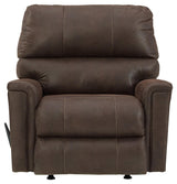 Head on reclining view of Navi Smoke Faux Leather Recliner