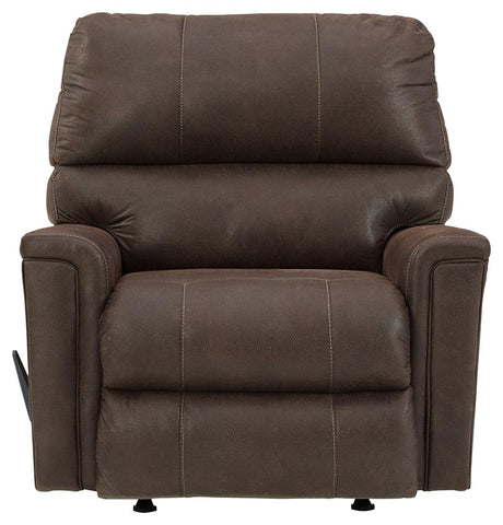 Head on reclining view of Navi Smoke Faux Leather Recliner