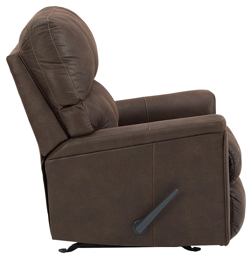 Main reclining view of Navi Smoke Faux Leather Recliner