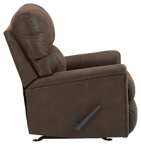 Main reclining view of Navi Smoke Faux Leather Recliner