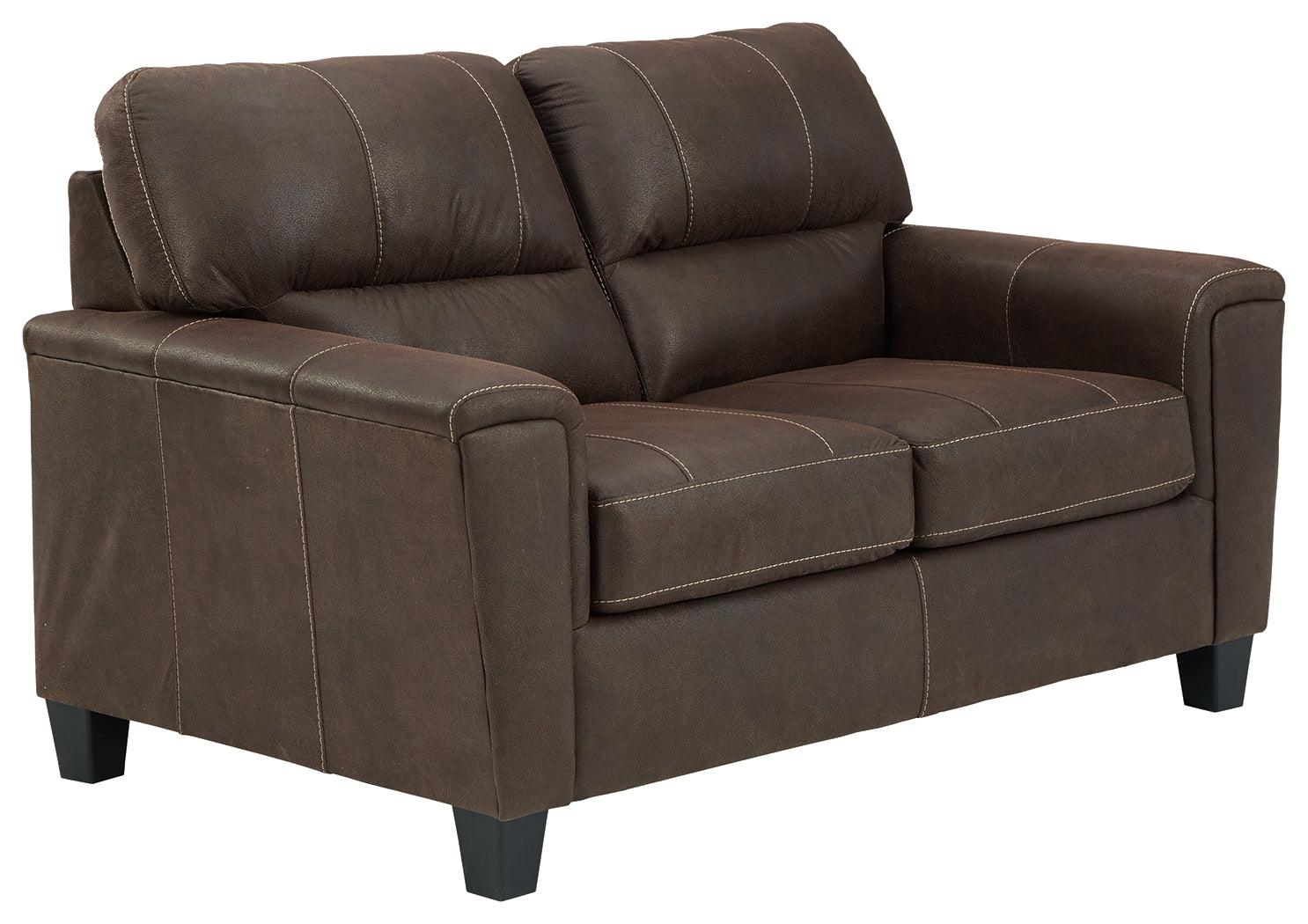 Navi Loveseat angled view in smoke gray faux leather