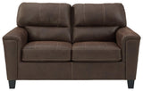 Front on view of Navi Loveseat in smoke faux leather