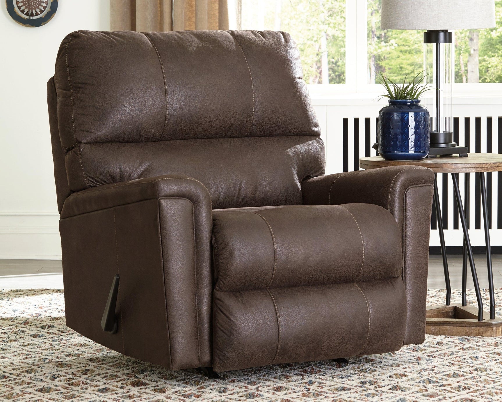 Cropped main closed view of Navi Smoke Faux Leather Recliner
