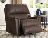 Side cropped open view of Navi Smoke Faux Leather Recliner