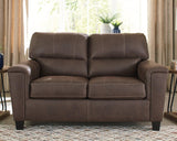 Navi Smoke Faux Leather Loveseat close-up of stitching detail