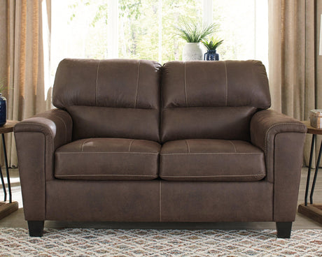 Navi Smoke Faux Leather Loveseat close-up of stitching detail