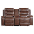 Putnam Brown brown polished microfiber double glider reclining loveseat front view