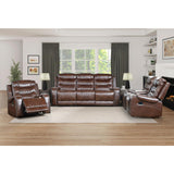 Putnam Brown brown microfiber loveseat angle view with partial recline
