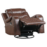 Putnam Brown Microfiber Swivel Glider Reclining Chair fully reclined angle
