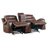 Putnam Brown double glider reclining loveseat showing open recliner