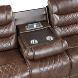 Close-up of cup holders and USB ports on center table