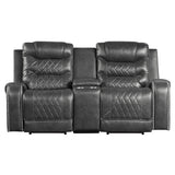 Putnam Gray Power Double Reclining Loveseat with Center Console, front view