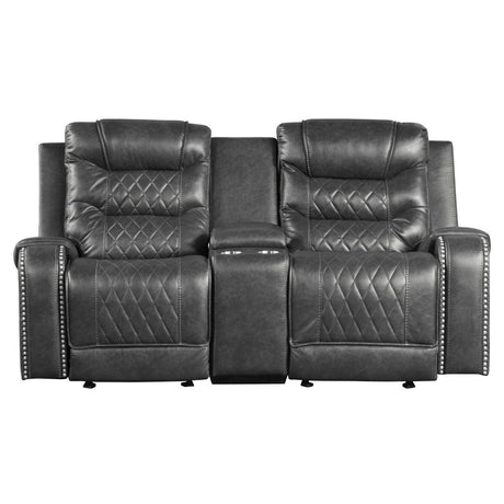 Putnam Gray Double Glider Reclining Loveseat with Center Console front view