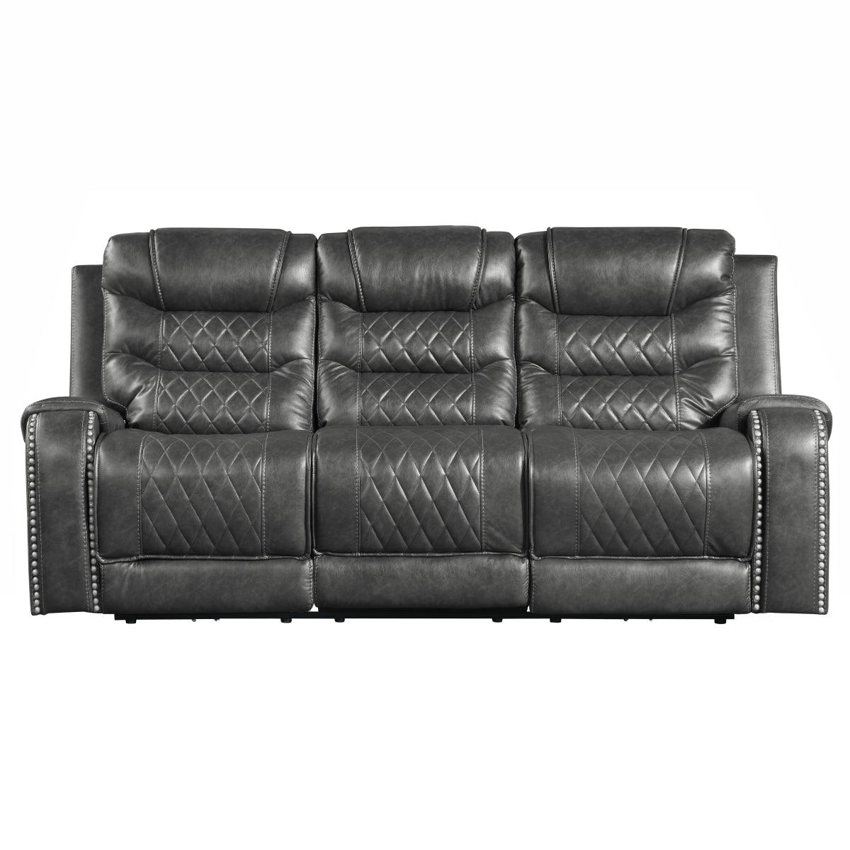 Putnam gray microfiber power double reclining sofa front view
