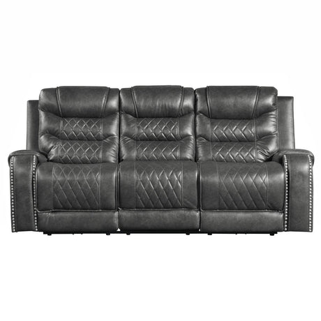 Putnam gray microfiber power double reclining sofa front view
