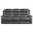 Putnam Gray Double Reclining Sofa front view with center console