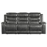 Putnam Gray Double Reclining Sofa front view with center console