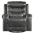 Putnam Gray Swivel Glider Recliner front view showing polished microfiber upholstery