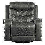 Putnam Gray Swivel Glider Recliner front view showing polished microfiber upholstery