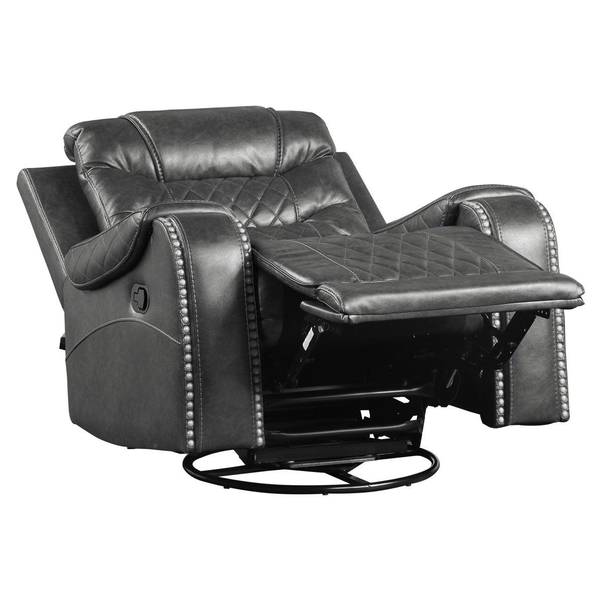 Putnam Gray swivel glider recliner shown reclining position