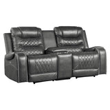 Putnam Gray Power Double Reclining Loveseat with Center Console, side angle