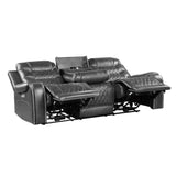 Reclined seating on Putnam gray power reclining sofa