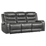 Side view of Putnam gray power double reclining sofa