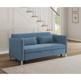 Greenway Blue Velvet Convertible Studio Sofa with Pull-Out Bed angled view