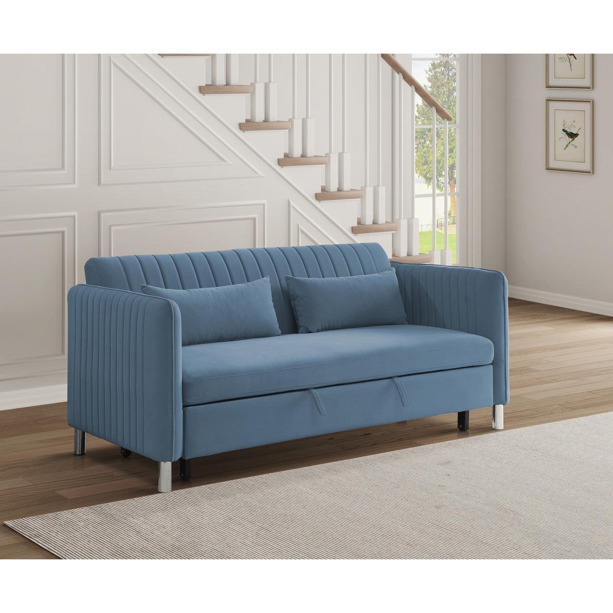 Greenway Blue Velvet Convertible Studio Sofa with Pull-Out Bed angled view