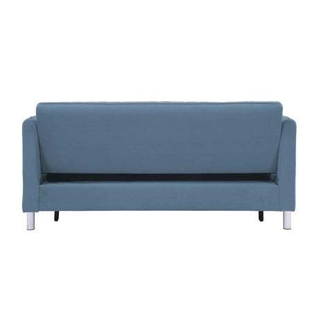Greenway Blue Velvet Convertible Studio Sofa with Pull-Out Bed back view