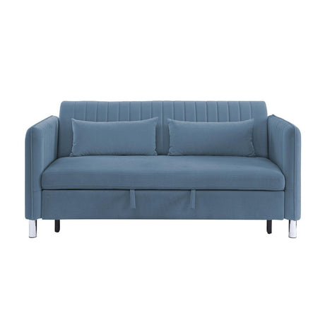 Greenway Blue Velvet Convertible Studio Sofa with Pull-Out Bed front view