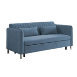 Greenway Blue Velvet Convertible Studio Sofa with Pull-Out Bed side angle