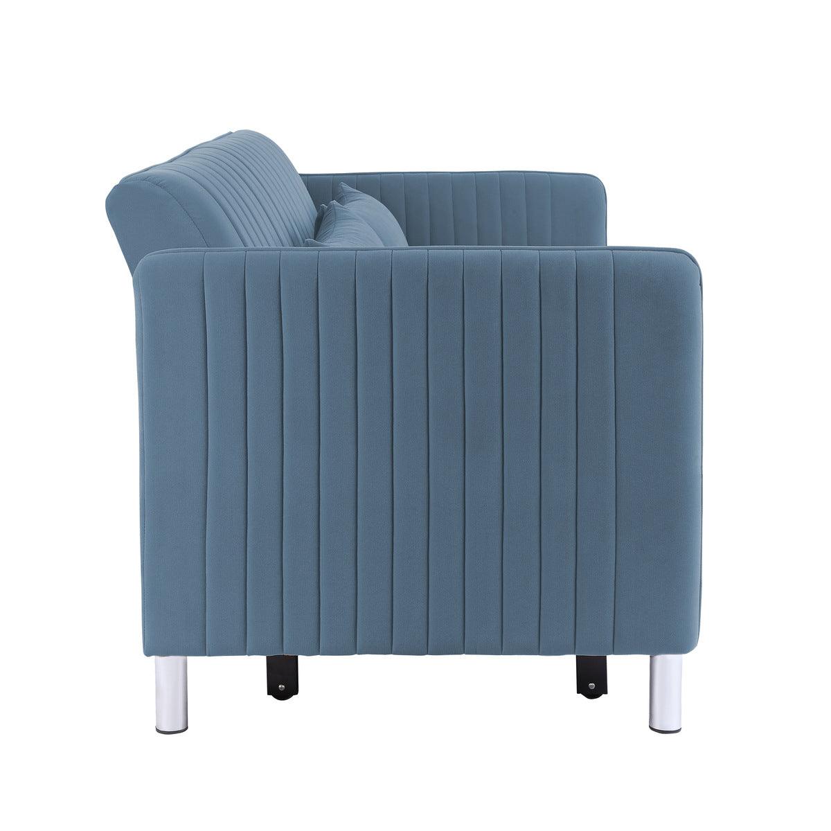 Greenway Blue Velvet Convertible Studio Sofa with Pull-Out Bed side profile