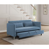 Greenway Blue Velvet Convertible Studio Sofa with Pull-Out Bed pull-out bed open front view
