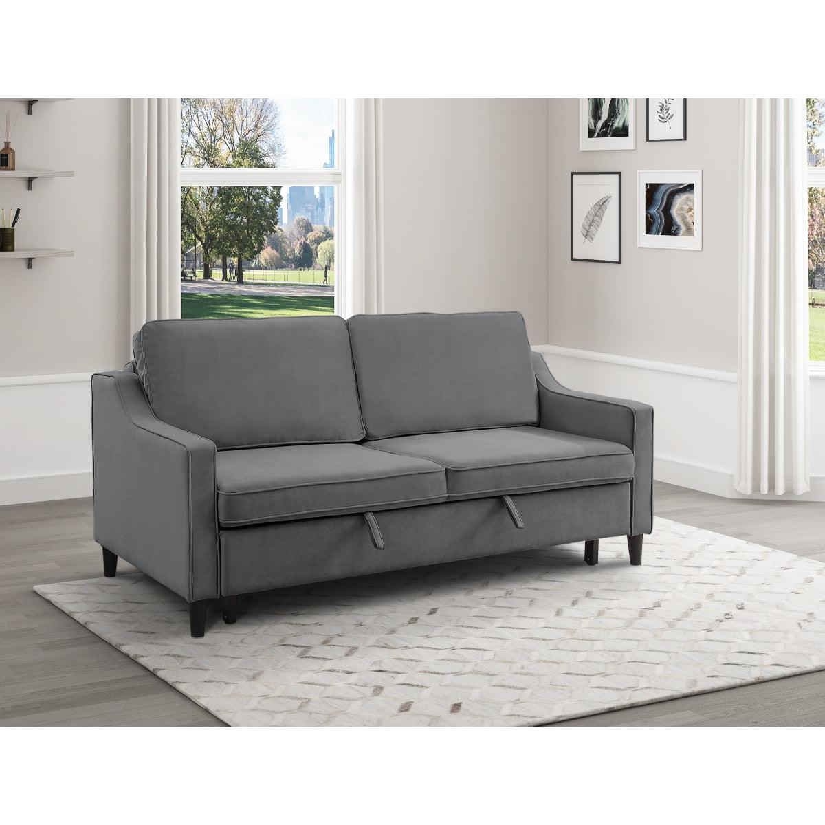 Adelia sofa angled view showing tufted velvet upholstery