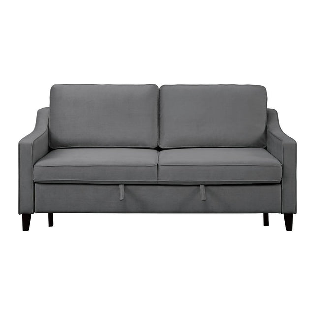 Adelia dark gray velvet upholstered convertible sofa front view